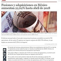 Fusiones y adquisiciones en Mxico aumentan 22,62% hasta abril de 2018